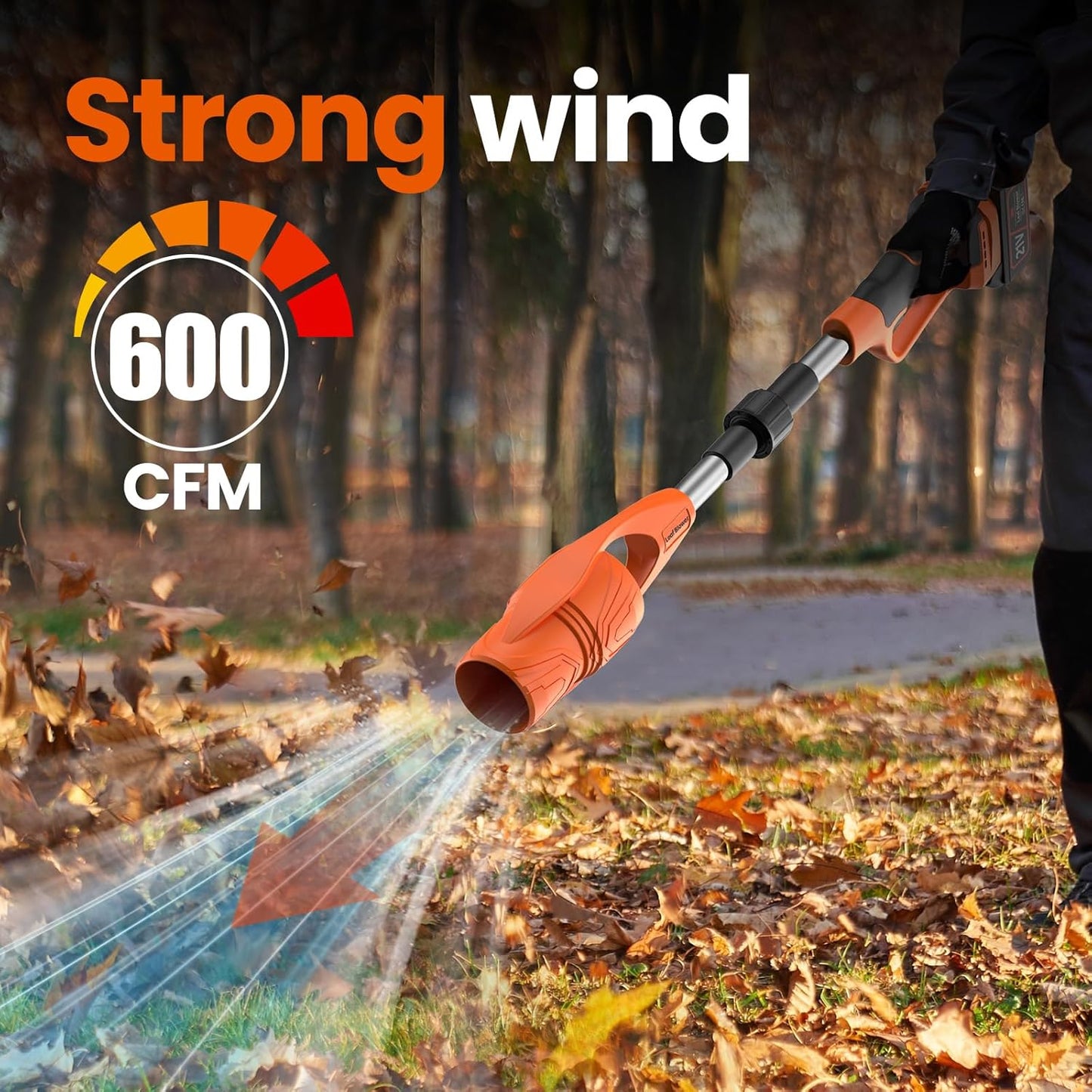 Leaf Blower Cordless with Battery and Charger, 290000 RPM, Folding & Lightweight Turbo Jet Blower for Lawn, Yard, Sidewalk Cleaning-(Orange)