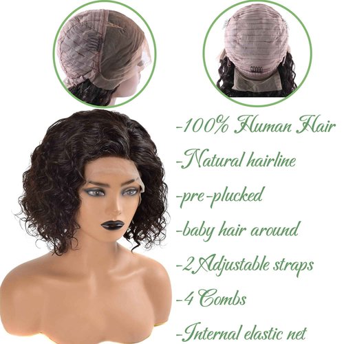 beauty youth 13x4 Water Wave Short Bob Lace Front Wigs Brazilian Virgin Human Hair Wet and Wavy Lace Front Wigs for Black Women Water Wave Transparent Lace Frontal Wig 150% Density Natural Color