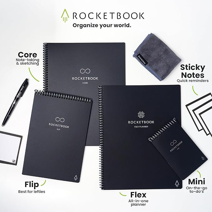 Rocketbook Core Reusable Smart Notebook, Lined Pages For School, Work and Creative Projects, Letter Size 8.5x11, Black - Premium