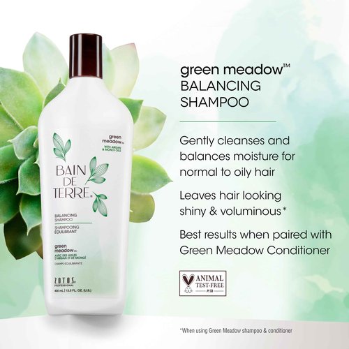 Bain de Terre Balancing Shampoo and Conditioner Set & Shine Serum | Green Meadow | Restores Optimal Balance for Normal, Oily Hair | Paraben Free | Color-Safe | 33.8 Fl Oz
