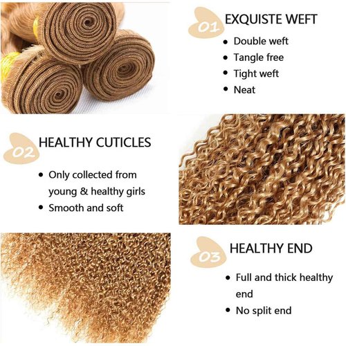 Fabimiya 22 24 26 Inch Human Hair Bundles Honey Blonde 27# Jerry Curly Bundles Human Hair 100% Unprocessed Soft Sewn In Hair with Double Weft for Black Women