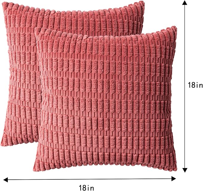 Aegero Pack of 2 Corduroy Decorative Throw Pillow Covers 18x18 InchSoft Boho Striped Pillow Covers Modern Farmhouse Home Decor for Sofa Living Room Couch Bed(Cranberry Red)