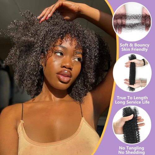 2 Bundles Afro Kinky-Curly Human Hair Bulk 20 Inch Afro Kinkys Bulk Human Hair Black for Twist Dreadlocks Extensions Repair Locs
