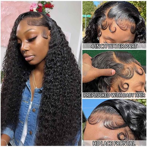 Filrku Water Wave Lace Front Wigs 13x4 HD Trasparent Glueless Lace Frontal Wigs for Women Pre Plucked with Baby Hair 180 Density Wet and Wavy Wigs (26 inch)
