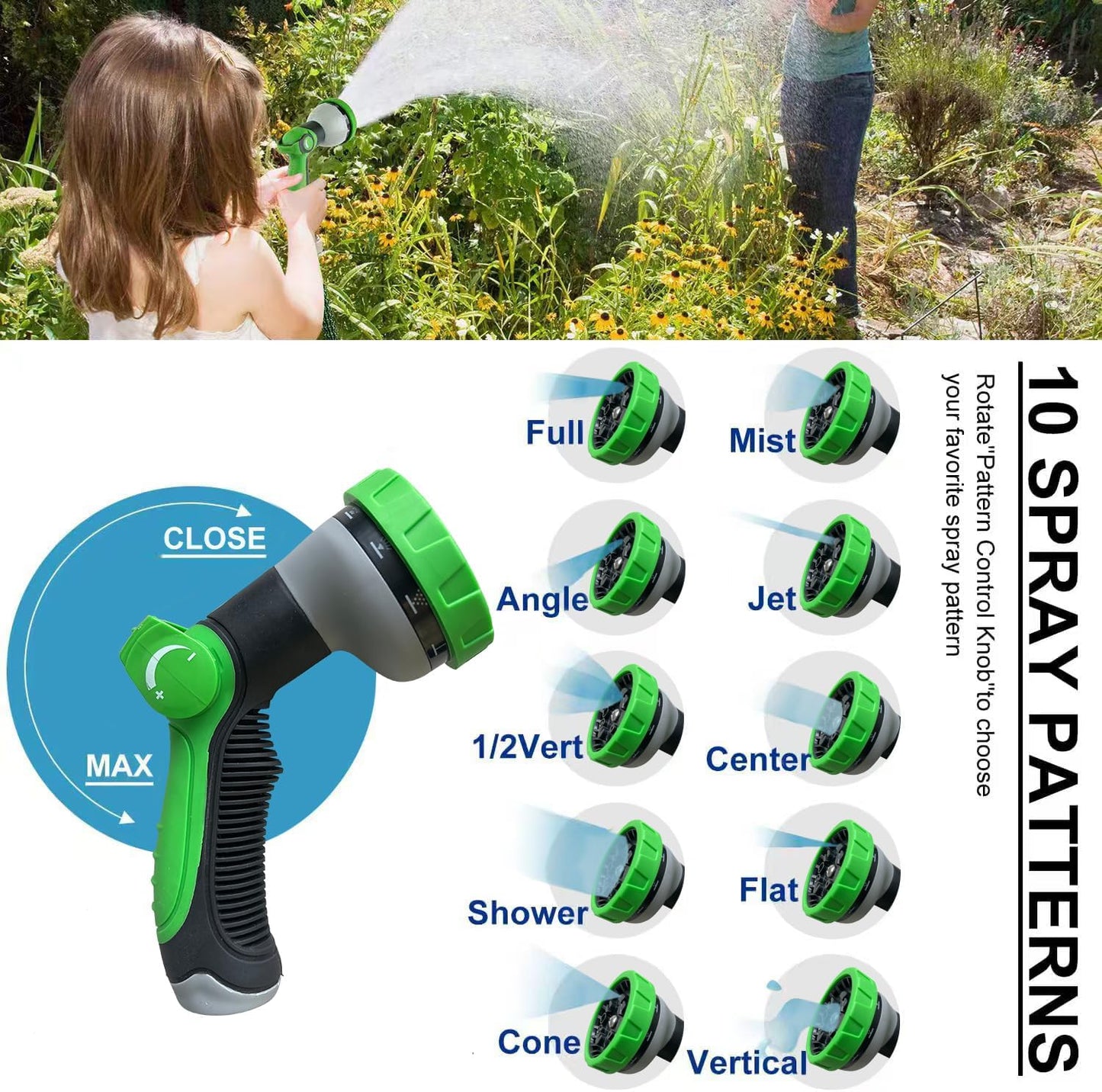 Metal Garden Hose 100Ft Stainless Steel Water Hose Heavy Duty with 10 Way Nozzle-Flexible Lightweight Durable No Kink & Tangle,Strong 3/4’’ Solid Metal Fitting a Stop Valve for Outdoor Yard