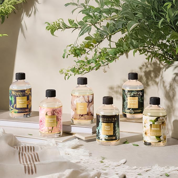 Cocorrína Reed Diffuser Refill Eucalyptus & Moss 10.14oz (300ml) with 8 Sticks - Premium Long-Lasting Floral Essential Oil, Home Fragrance for Bedroom, Bathroom Home Decor