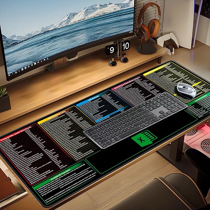 Excel Shortcuts Mouse Pad,Extended Large XXL(35.4x15.7x0.12in) Cheat Sheet,Gaming Mousepad,Giant PC Office Excel Desk Pad,Waterproof Keyboard Mat,Non-Slip Rubber Base,Stitched Edges