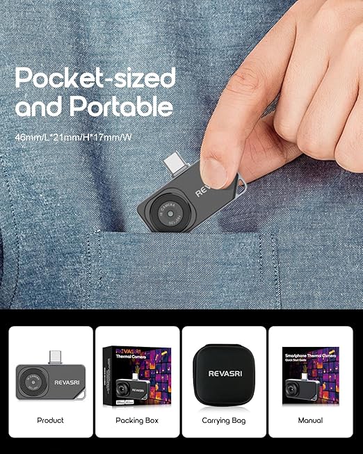 REVASRI Thermal Camera for iPhone and Android, 320×240 Super IR Resolution Thermal Imaging Camera, -4℉ to 842℉ Temp Range, Compatible with USB-C iOS & Android Device