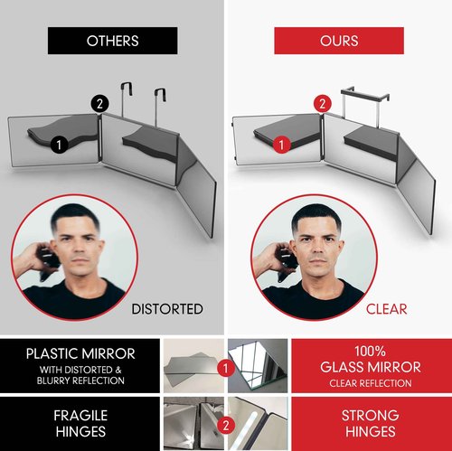 Self-Cut System Cordless Hair Clipper & 3 Way Mirror – Adjustable Tri-Fold Barber Mirror with Hair Trimmer – Perfect for Self Haircuts, Travel, and Grooming Anywhere