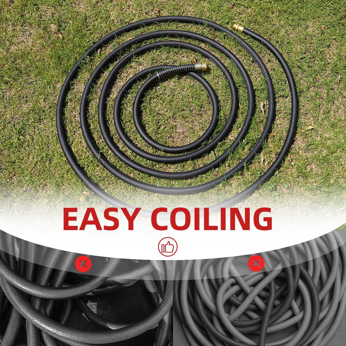 WiseFlow Garden Hose 150FT x 3/4", Heavy Duty Rubber Hose, 1000PSI Burst, 300PSI Working, Water Hose with Five Layered Braiding, Male Female Fittings (Black)