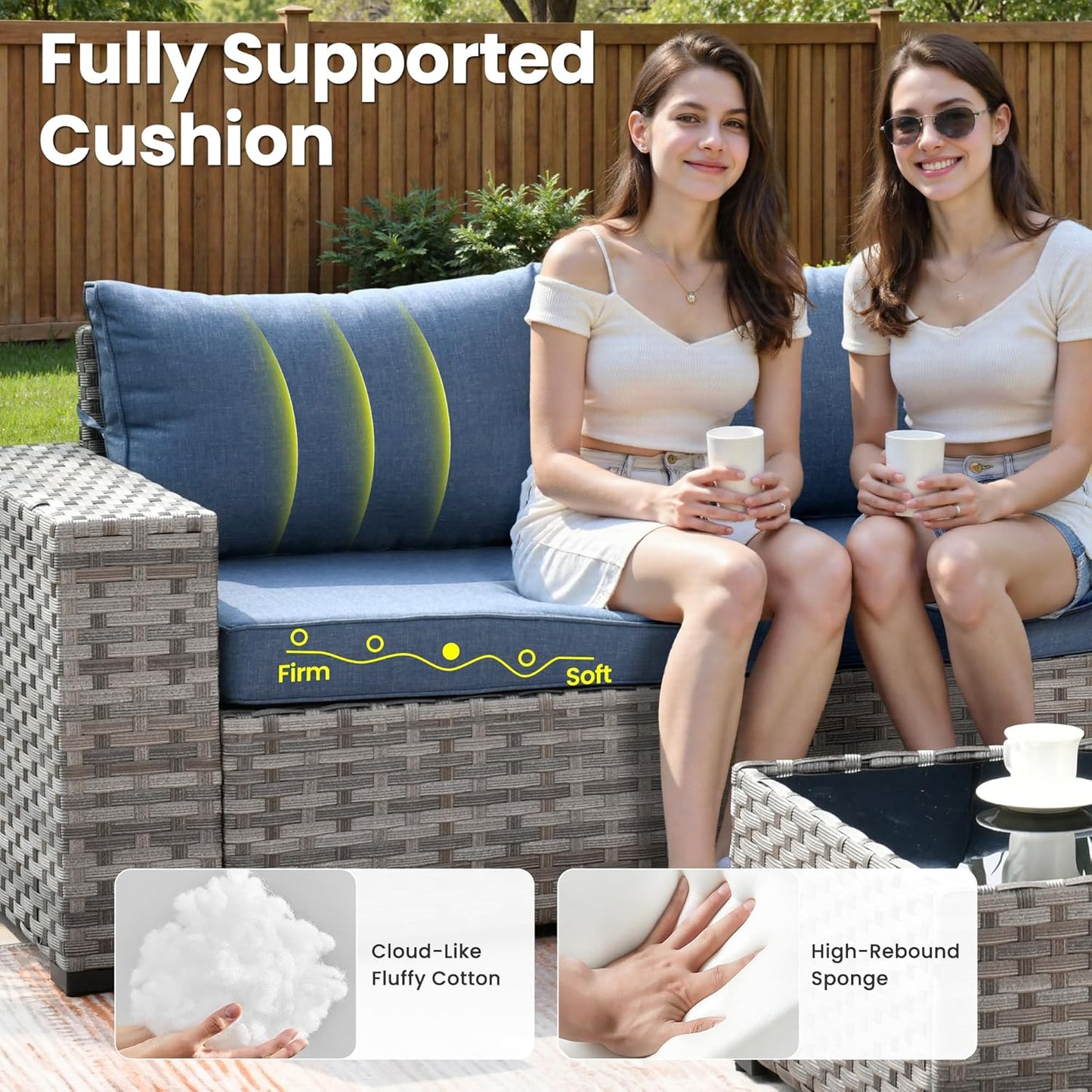 ovios 12 Pieces Patio Furniture Set, Outdoor Wicker Sectional Sofa with Glass Table Comfy Cushions, Modern Modular Deep Seat Couch Rattan Conversation Set, Denim Blue