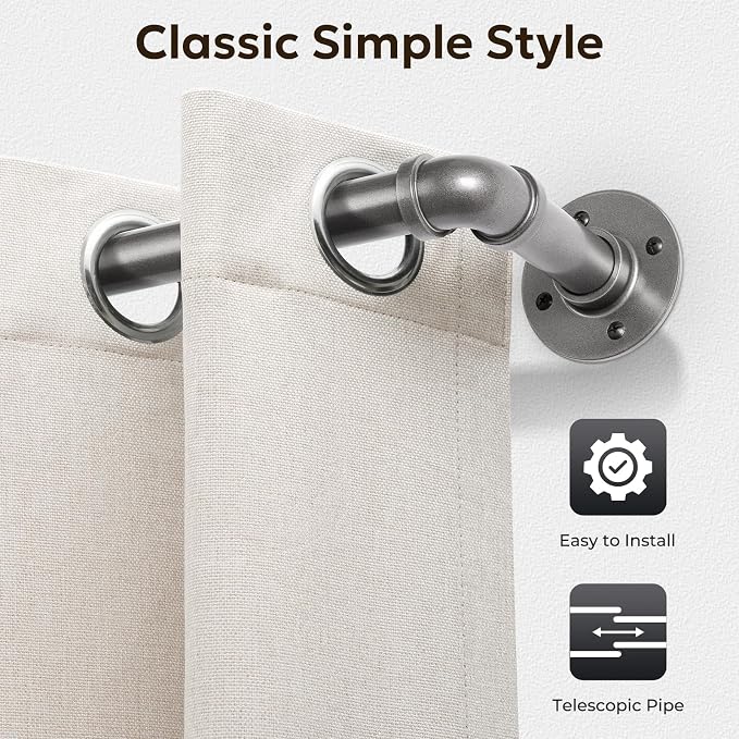Zeerobee Curtain Rods for Windows 120 to 240, 1 Inch Industrial Wrap Around Grey Curtain Rod, Indoor/Outdoor Room Divider Adjustable Drapery Pole, 120"-240"