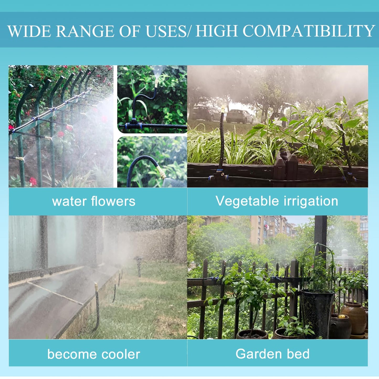 Greenhouse Drip Irrigation Kit Automatic Irrigation System 360°Adjustable 20 Brass Spray Nozzles 12mm Irrigation Tubing Hose Patio Misting Plant Watering with 65Ft Blank Distribution Tubing Hose