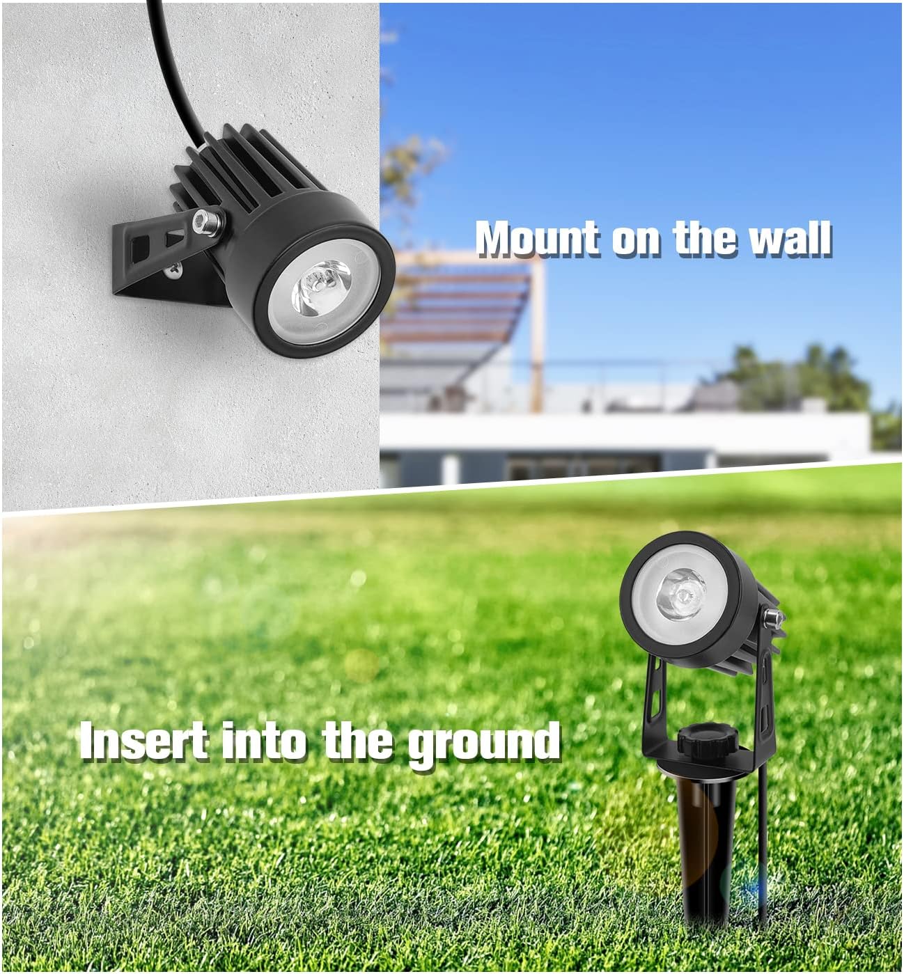 APONUO Metal Solar Spot Lights Outdoor with 9.8ft Cable Solar Powered Landscape Lighting Low Voltage IP65 Waterproof Auto On/Off for Outside Garden Yard Landscape Pathway Garage-Multicolor(2-in-1)