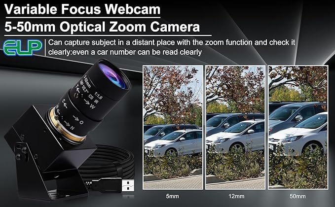 ELP 4K USB Camera with Microphone 5-50mm Varifocal Lens Manual Zoom Webcam 8MP IMX317 Sensor 3840x2160@30fps UVC for Windows, Linux, Mac, Raspberry Pi, etc.