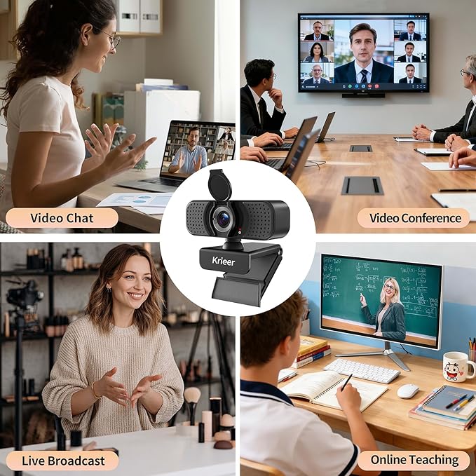 4K Hd Webcam with Dual Mics &Rotatable Tripo,Privacy Cover for Pc/Laptop, USB Computer Camera Plug & Play with Auto Light Correction for Video Calls, Live Streaming Gaming & Online Meetings