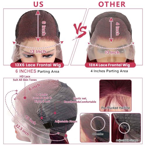 99j Burgundy Lace Front Wigs Human Hair 20 Inch Body Wave Lace Front Wigs Pre Plucked 180 Density 13x6 HD Burgundy Wig,100% Real Human Hair No Synthetic Blend No Tangle No Shedding Triple Lifespan 3X