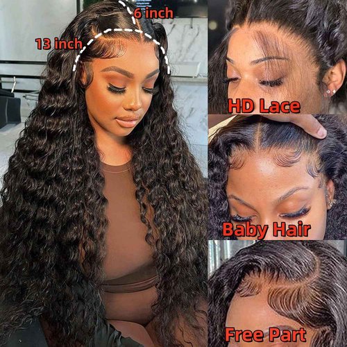 13x6 Water Wave Lace Front Wigs Human Hair 22 Inch 200% Density Water Curly HD Transparent Lace Frontal Wig For Black Women Glueless Wigs Human Hair Pre Plucked with Baby Hair