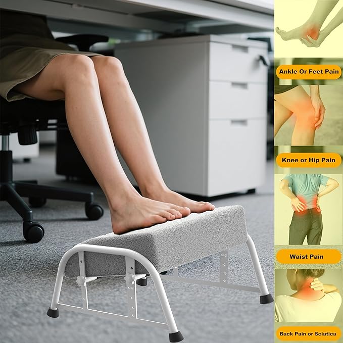 Under Desk Footrest with Memory Foam, Adjustable 10-Level Ergonomic Foot Rest for Office & Gaming Desk Accessories for Leg Rest, Reinforced Metal Frame, Non-Slip Base Extra Large(White