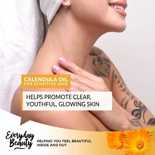 Organic Calendula Oil For Sensitive Skin -Bulk 32 Fl Oz- USDA Organic Certified 100% All Natural Plant Based, Lightweight & Unscented Gentle Soothing Oil For Sensitive Skin - For Face, Skin & All Over