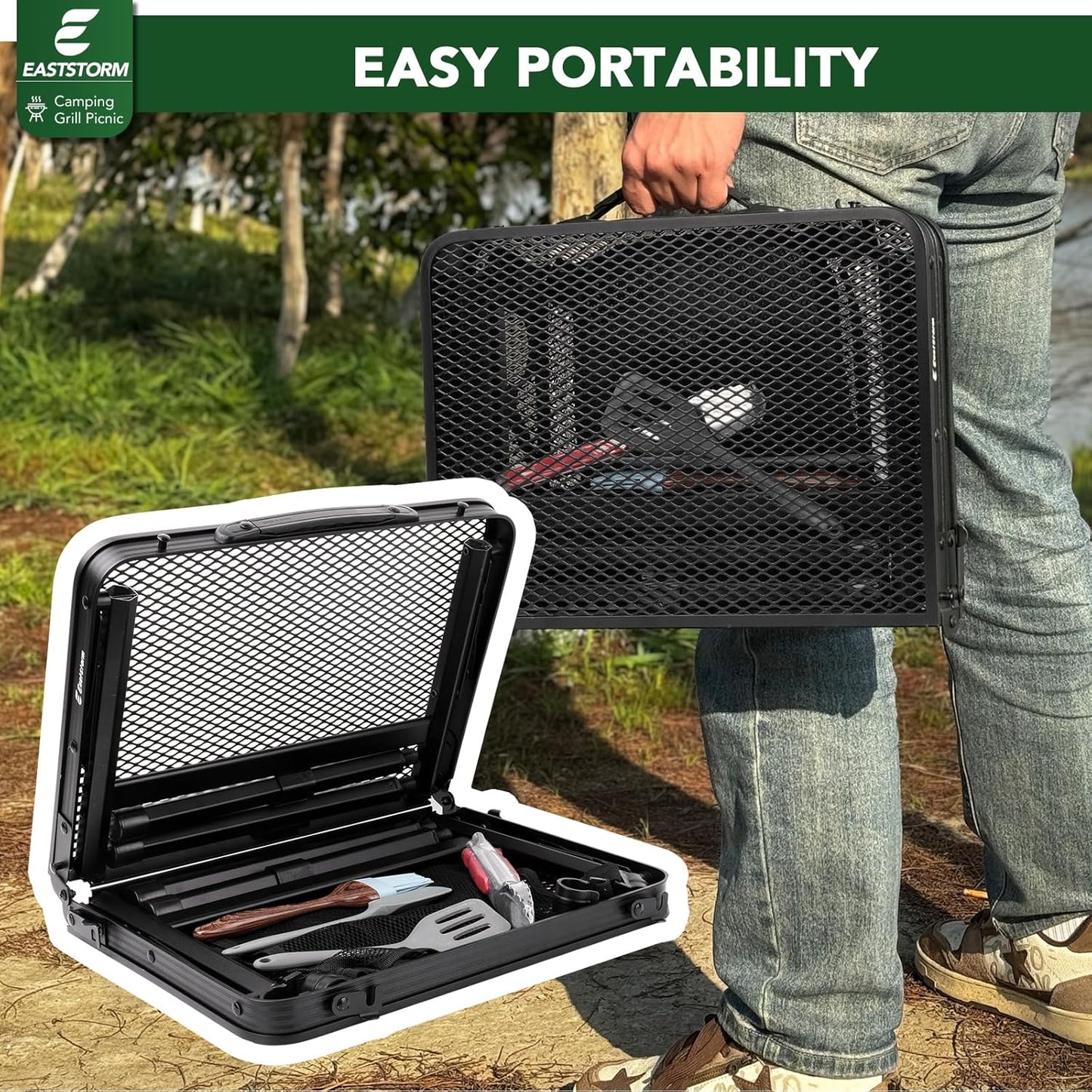 Small Folding Table, Easy for Storage, Compact and Portable Picnic Table for Grill, Outdoor Camping, Garden, Patio, Dining, BBQ, Party, Market, 2Ft (Small, Black), 23.6" L x 15.8" W