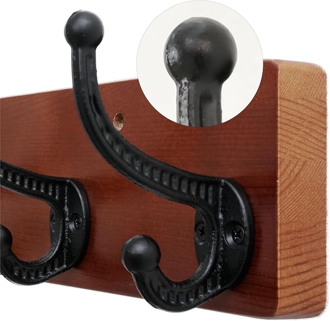 WEBI Rustic Coat Rack Wall Mount,5 Cast Iron Coat Hooks Wall Mounted,Heavy Duty Wood Wall Coat Hanger Hooks for Hanging Coats,Jacket,Clothes,Backpack,Farmhouse,Cherry