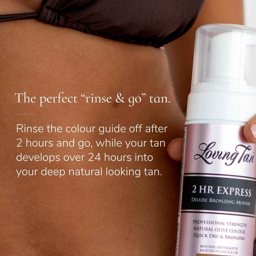 Loving Tan 2 HR Express Mousse, Dark (2 Pack) + Mitt- Streak Free, Natural looking, Professional Strength Sunless Tanner- Up to 5 Apps/Bottle, Cruelty Free, Naturally Derived DHA- 4 FL Oz