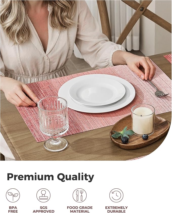Leetaltree Gradient Pink Woven Placemats Set of 12 - Heat Resistant Non-Slip Place mats for Dining Table, Washable Durable PVC Vinyl Woven Table Mats(Gradient Pink, 12)