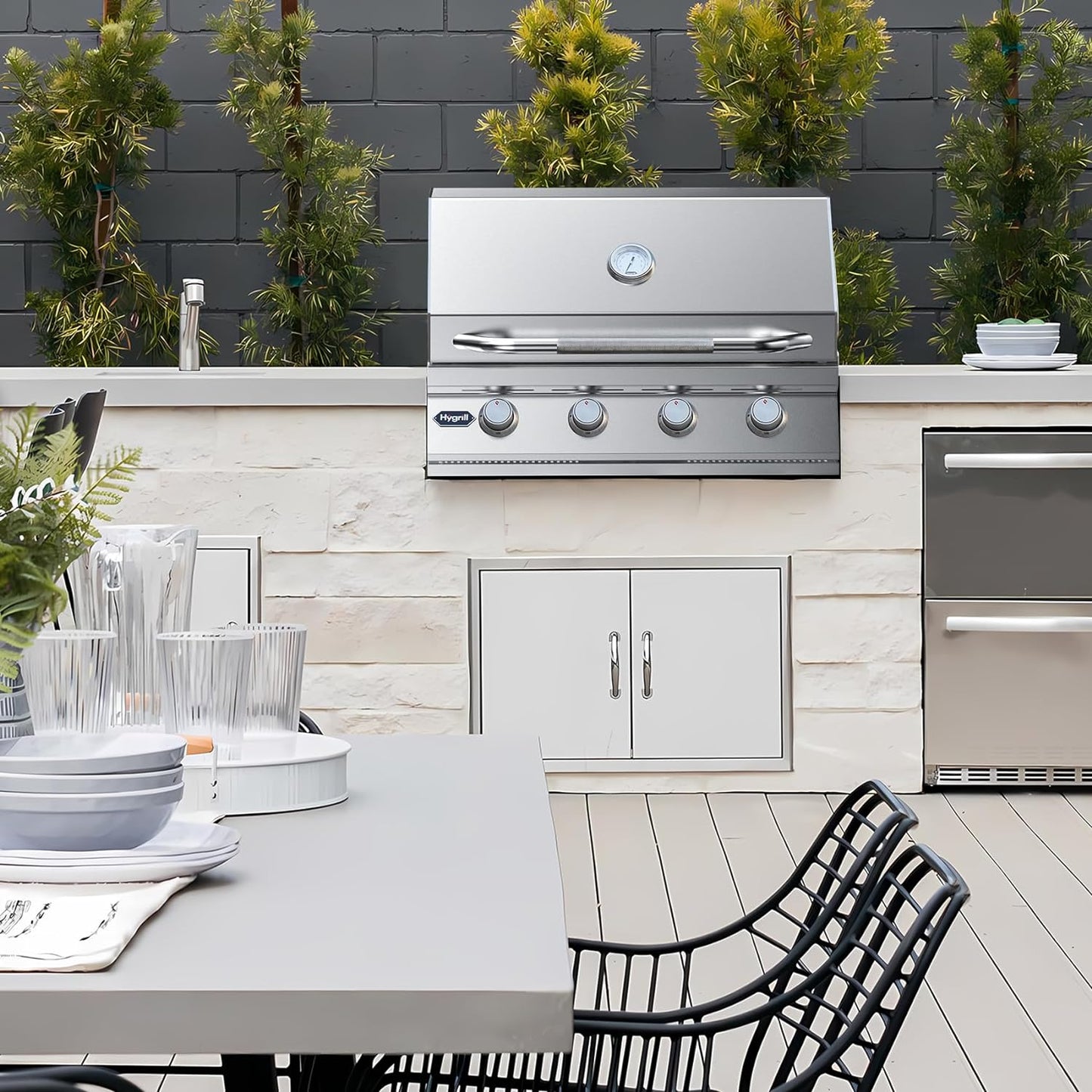 Hygrill 32-Inch Built In Grill, Stainless Steel 4-Burner Grill Head for Outdoor Kitchen, Natural Gas