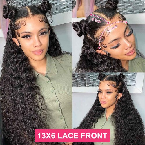Odored Deep Wave Lace Front Wigs Human Hair 13x6 HD Transparent Deep Curly Lace Frontal Wigs Human Hair 180% Density Glueless Wigs Natural Color 22 Inch