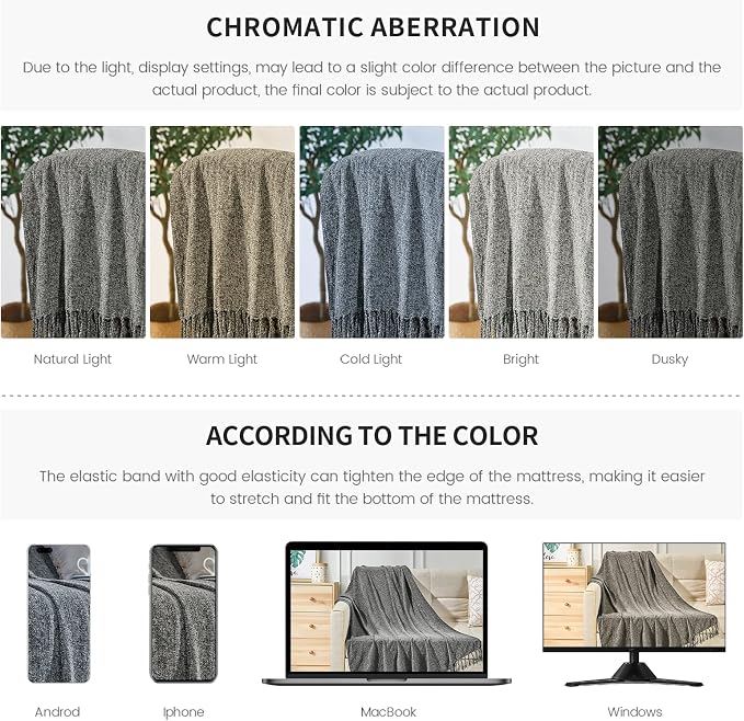 BOURINA Chenille Fluffy Throw Blanket with Decorative Fringe for Couch Cover Sofa Chair Blanket(50×60 Inches) Dark Grey
