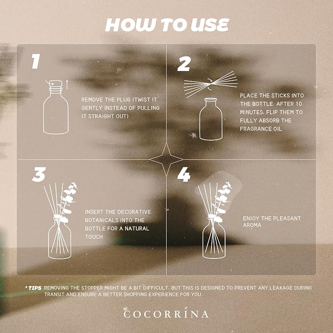 COCORRÍNA Fig Blossom Reed Diffuser – 6.76 oz Essential Oil with 8 Reeds & Real Eucalyptus Sticks, Home Fragrance for Bedroom or Bathroom Décor