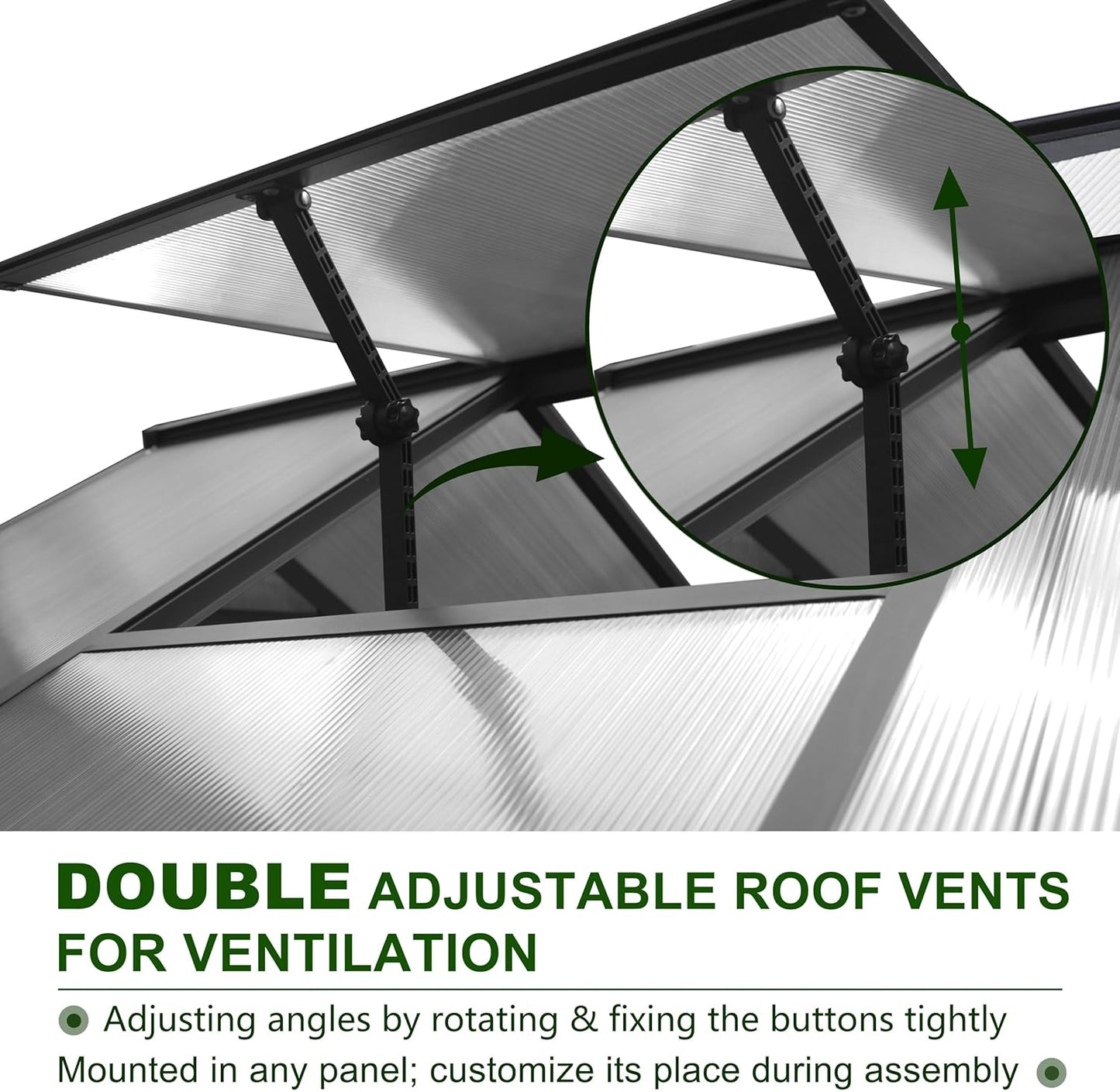 8x14 FT Green House for Outdoor, Polycarbonate Aluminum Walk-in Greenhouse Kit with Lockable Door and Adjustable Roof Vents, Backyard Garden in Winter, Gray