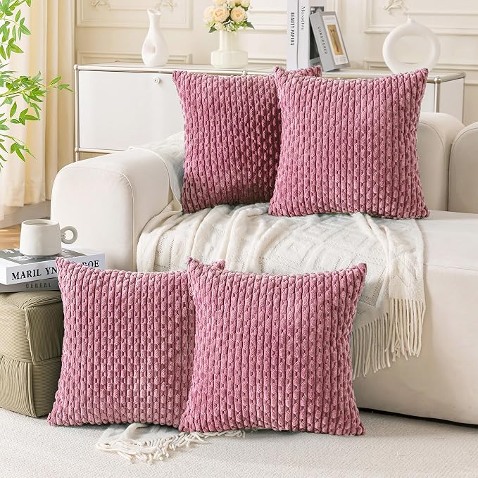 Set of 4 Pink Decorative Throw Pillow Covers 12x20 Inch Corduroy Pillow Covers for Bed Couch Sofa Living Room Soft Cushion Cases