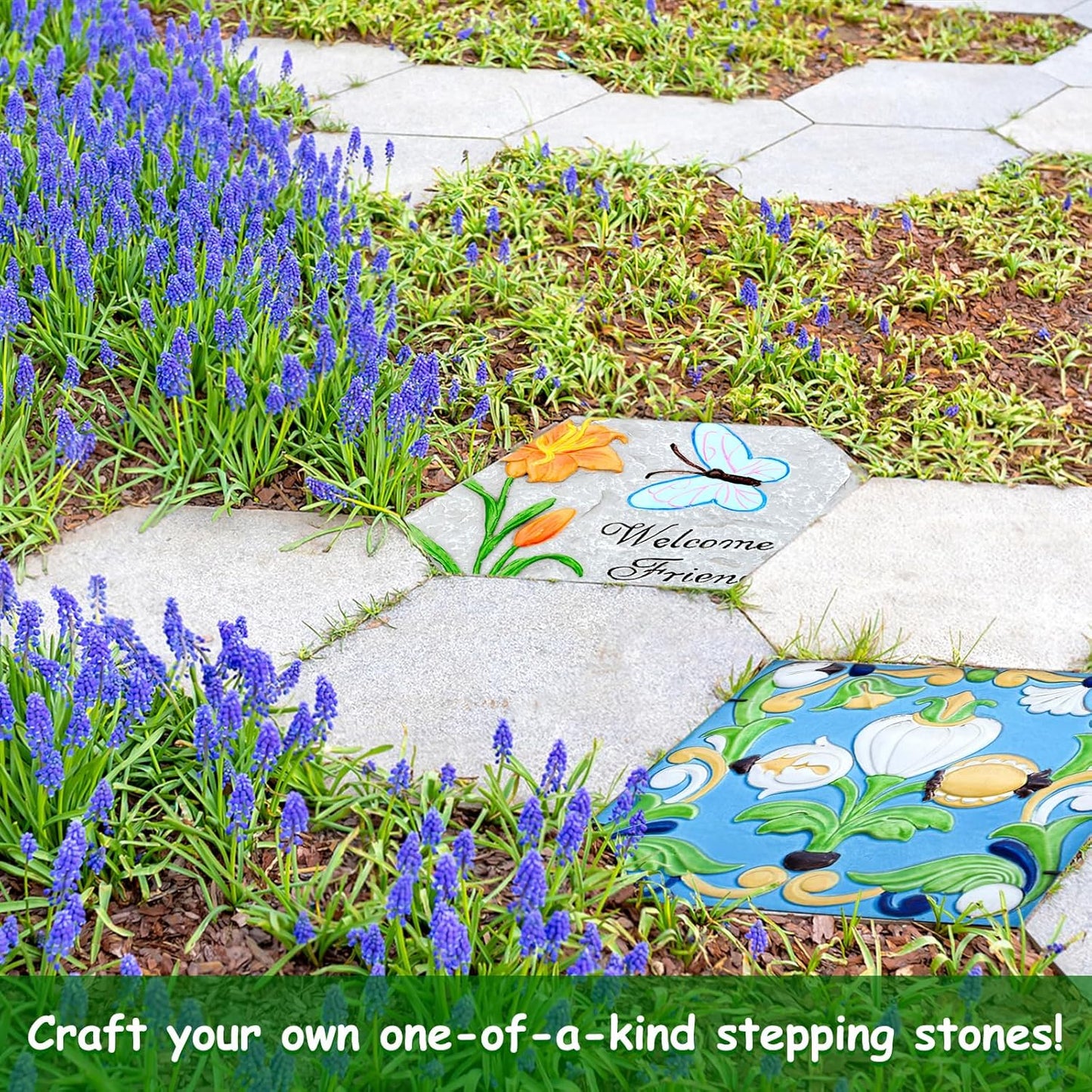 2 Size Hexagon Stepping Stone Mold, 9" /11.4" Reusable Cement Molds for Concrete, Plastic Concrete Molds for Walkways, Pavement and Garden