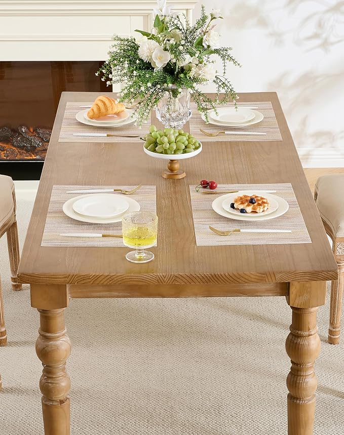 Leetaltree Lightsteel Beige with Yellow Placemats Set of 4 - Heat Resistant Non-Slip Place mats for Dining Table, Washable Durable PVC Vinyl Woven Table Mats (Lightsteel Beige, 4)