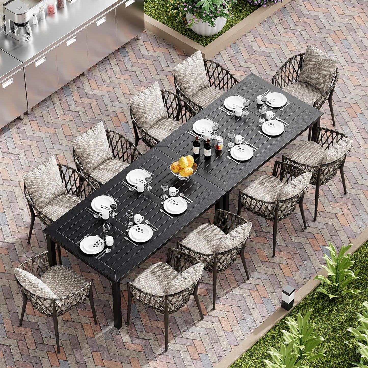 ZZV Outdoor Dining Table for 6-Person Rectangle Indoor Outdoor Table with Wood-Like Surface, Weather-Resistant Outside Dining Table for Patio Lawn Garden Backyard, 35" D x 63" W x 29" H, Black