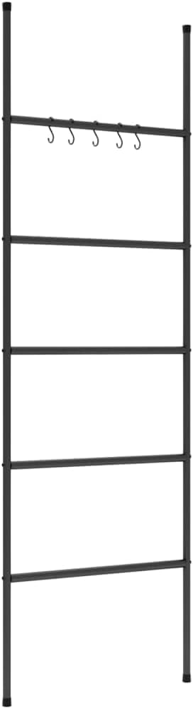 5-Tier Towel Ladder Rack, Wall Leaning Blanket Holder for Bathroom Bedroom Living Room, Modern Decorative Iron Storage Organizer, 68.9 Inches Tall, Black