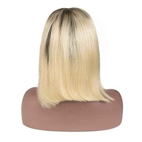 Smartinnov 1B/613 Ombre Blonde Bob Wigs Human Hair Glueless 13x4 HD Lace Front Wigs 12 Inch Pre Plucked Middle Part Virgin Hair for Women 180% Bleached Knots with Baby Hair Ombre blonde with Dark Root