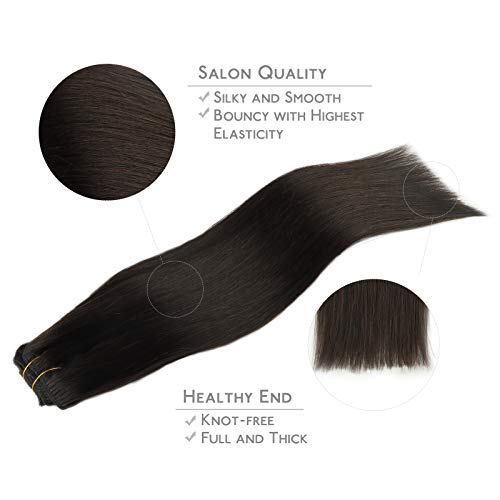 WENNALIFE Clip in Hair Extensions Real Human Hair, 18 Inch 120g 7pcs Human Hair Extensions Clip Ins, Dark Brown Coloured Remy Hair
