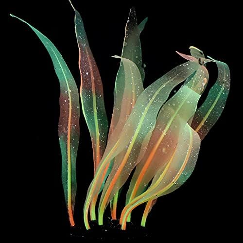 1Pcs Aquarium Decoration Orange Plants Simulation Artificial Water Grass Plastic Fish Tank Decor Plants Silicone Glowing Kelp Ornament Aquarium Accessories,Orange,7.08in