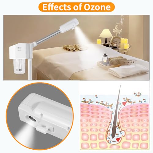 Professional Facial Steamer, Hot Mist Spray, Vaporizador Facial Steamer for Esthetician, Height Adjustable, SPA at Home, White