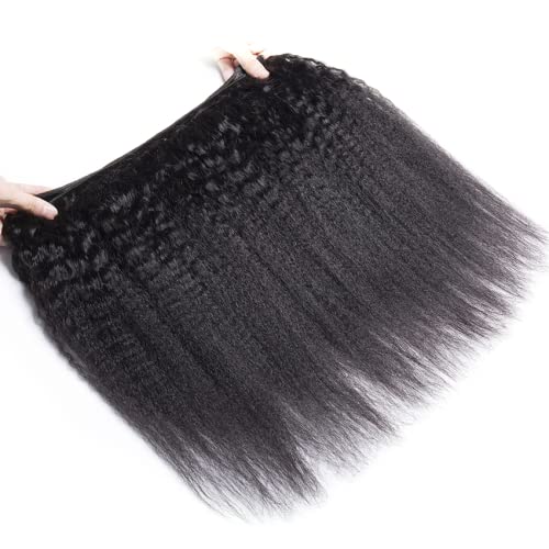 YOUNGHANN 24 26 28 Inch Natural Black Color Kinky Straight Bundles Human Hair Unprocessed Brazilian Virgin Hair Yaki Straight Bundles