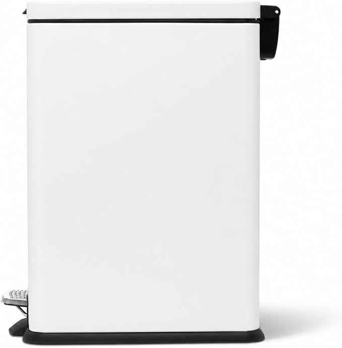 Home Zone Living 8 Gallon Kitchen Trash Can with Slim Fit Design | Stainless Steel with Soft-Close Step Pedal Lid, Bag Tuck Band for Easier Bag Changes, Rectangular Shape, Black