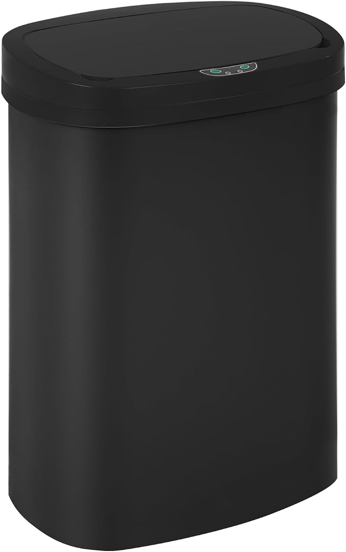 BestOffice Black Plastic Touch Free High-Capacity Garbage Can with Lid, 49L/13G, Rectangular, Quiet Close, Kitchen, Bedroom, Bathroom, Office