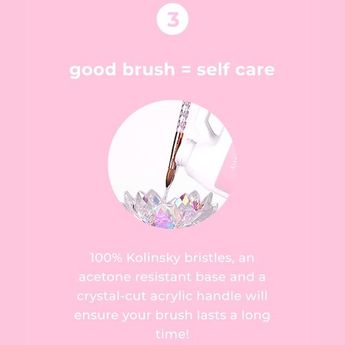 Kiara Sky Acrylic Brush #20 - Pink | 100% Pure Kolinsky | Crystal Cut Handle and Acetone Resistant