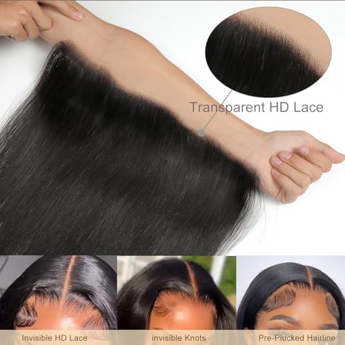 13x4 Straight Frontal Transparent HD Closure Human Hair Brazilian Virgin Hair Ear To Ear Lace Frontal Closure Pre Plucked With Baby Hair Natural Colo 20inch