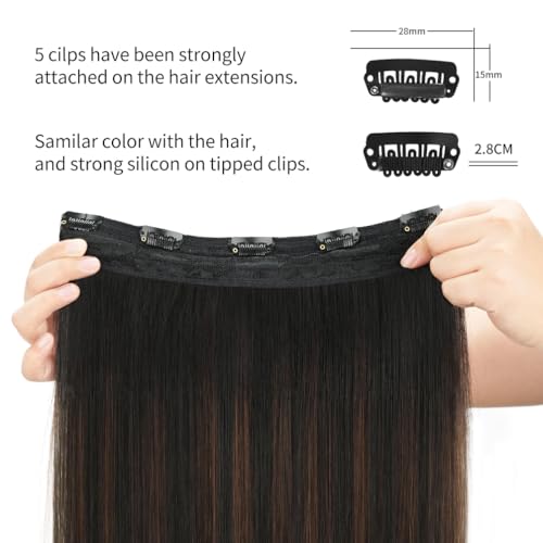 Winsky Hair Extensions Real Human Hair - One Piece Brown Balayage Remy Hair Extensions Clip on 90gram for Women (20inch, #1BT4P1B)