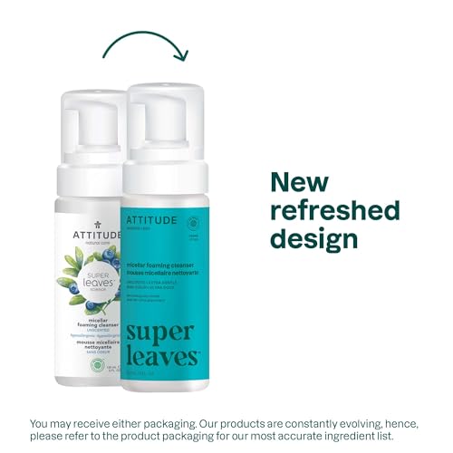 ATTITUDE Micellar Foaming Facial Cleanser, EWG Verified, Dermatologically Tested, Plant and Mineral-Based, Vegan, Unscented, 5 Fl Oz (Pack of 6)