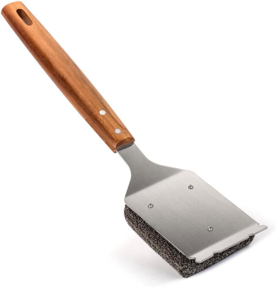 BBQ-AID Bristle Free Grill Brush and Scraper for Barbecue - Extended Large Wooden Handle With Replaceable Head - No Scratch BBQ Cleaning Accessories for Outdoor Grills